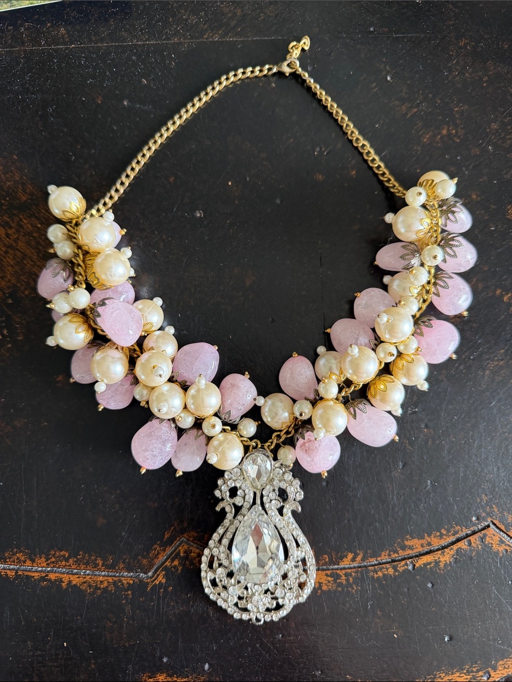 Pink Pearl & Crystal Statement Necklace